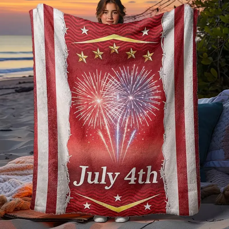 Independence Day Blanket - Made of Soft Flannel, Suitable for All Seasons, Decorating Sofas, Beds, Travel Or Offices, And a Comfortable Home Decoration Item. Patriotic Design, Suede Texture, Independence Day Blanket w