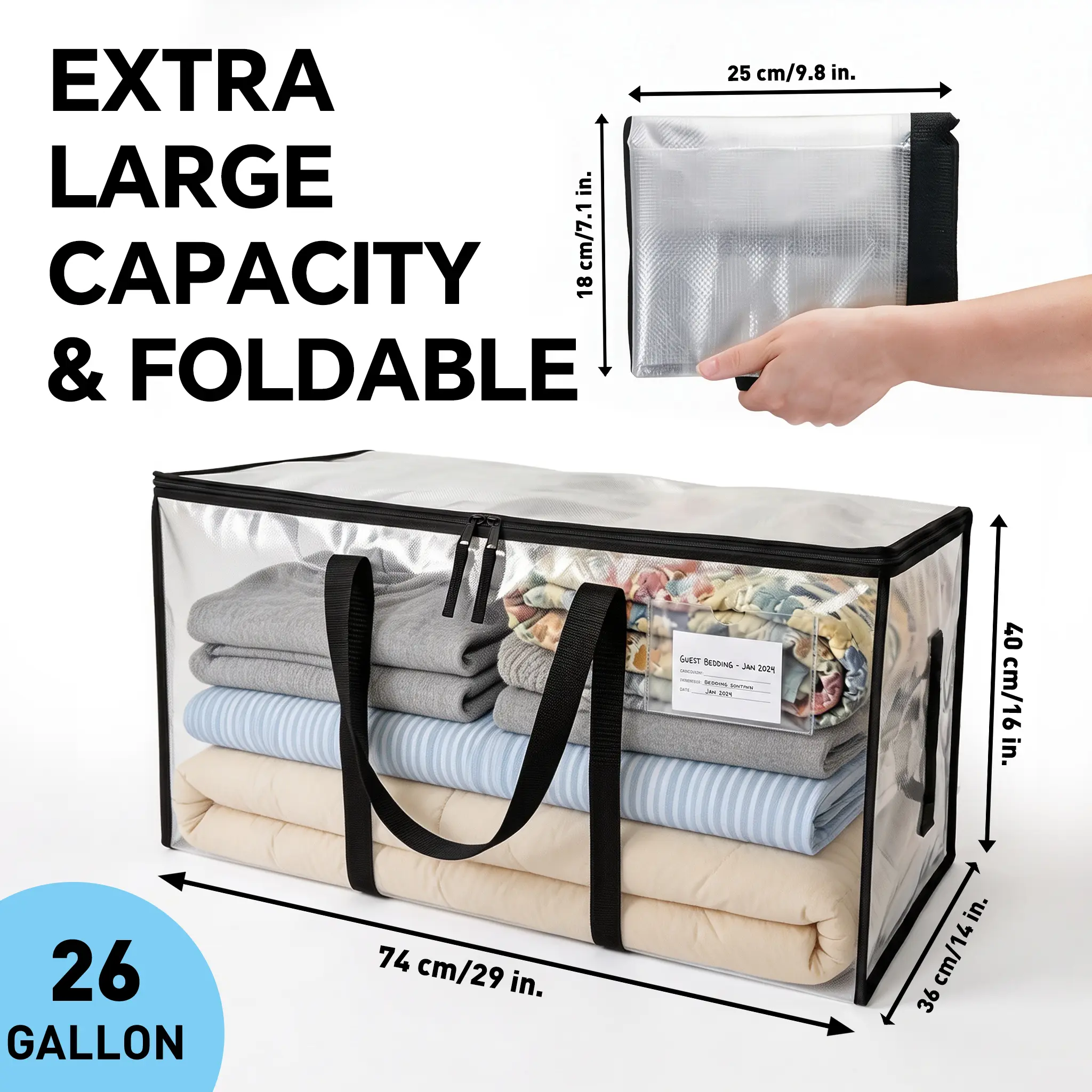 9-Pack Heavy-Duty Transparent Nylon Foldable Rectangular Storage Boxes with Hinged Lids, Large-Capacity Home Organizers for Travel, Apartments