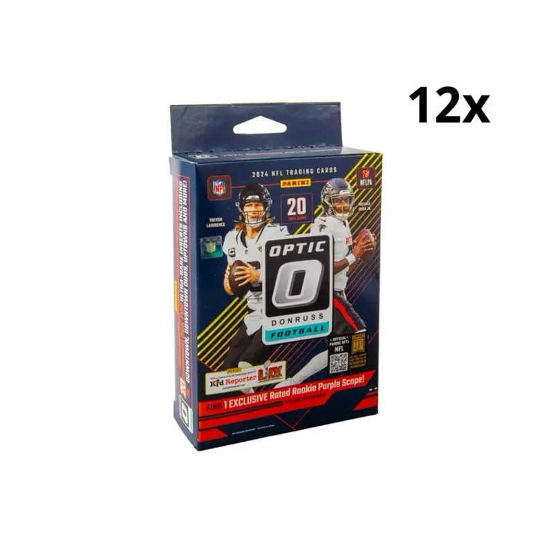 Panini 2024 Optic Football Box - 12 Packs of NFL Trading Cards with Exclusive Purple Rookie Card - Sports Collectible for Football Enthusiasts
