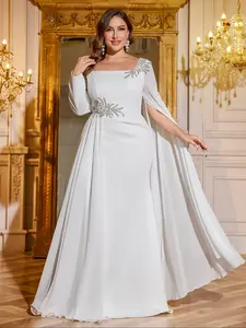 Luxury Asymmetric Neck Long Sleeve Fitted Dress, Elegant Women's Formal Fashion, Perfect for Special Occasions, High-Quality Material