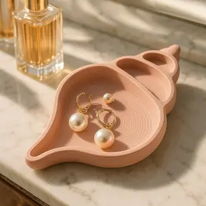 Conch Shell Jewelry Tray 3D Printed Coastal Chic Ring & Trinket Holder for Earrings and Accessories Organiser Smooth Vanity Boxes