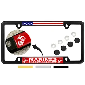 [Officially Licensed USMC Product] - Marines. The Few. The Proud. - Domed Custom-Made Personalized Narrow (Thin) Top 4 Hole Metal Car License Plate Frame with Free caps - 6 Variations