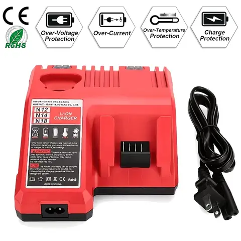 M18 M12 Rapid Charger for Milwaukee 48-59-1812 M12-18C Li-Ion Battery, 12V-18Volt, Dual Ports, Overcurrent Protection, Short-Circuit Safe, Smart Logic, High-Efficiency Power Output