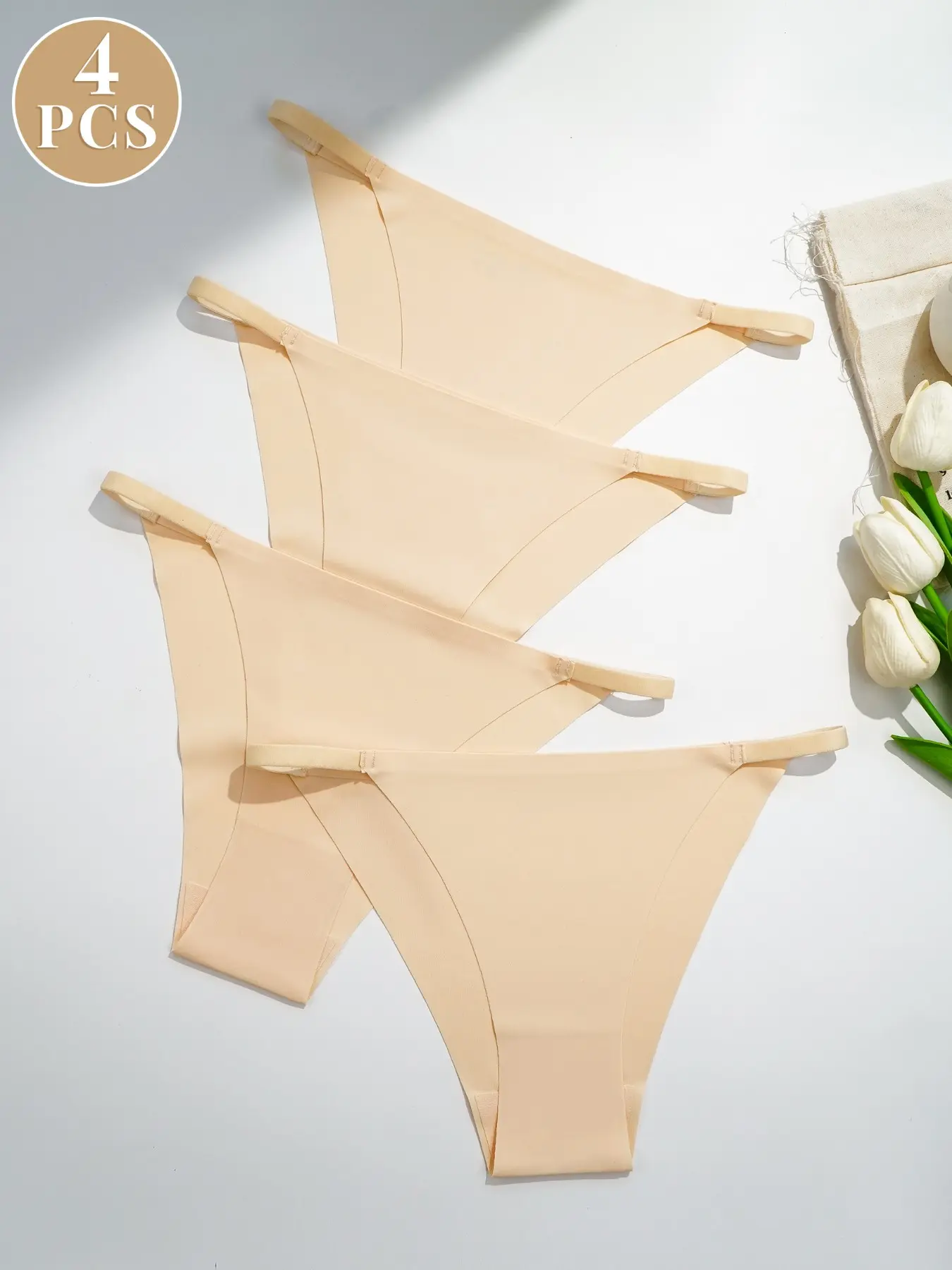 Four-Pack Apricot Pure Desire Half Butt Lift Sexy Thin Strap Waist Teen Triangle Panties, Comfortable and Stylish Underwear for Girls
