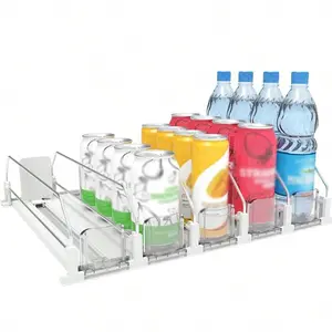3/4/5 Set Beverage Storage Solution - Easy Glide Pusher & Propeller System, Double-Layer Partition & Secure Positioning Buckle For Fridge - Ideal For Soda Cans & Bottles, Kitchen & Desk Organization