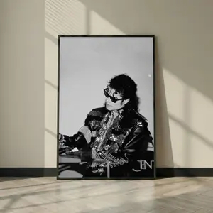 Michael Jackson Black And White Poster Print, Rhinestone Jacket Sunglasses Portrait Wall Art, Pop Icon Music Room Decor Gift, Unframed ( Unframed - Print Only ) (No Frame)