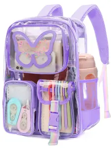 Clear Backpack Heavy Duty Transparent Bookbag Teen Girlish Cute Bag Large Capacity See Through Backpacks Stadium Approved Daypack for Middle School College Sport/Travel