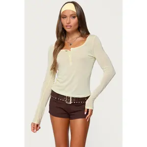 Ria Sheer Long Sleeve Henley Top