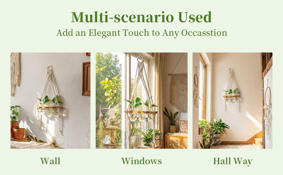 Glasseam Hanging Macrame Propagation Stations: Wall Window Glass Propagation Vases for Hydroponics Plants - Boho Decor Small Plant Terrarium Jars - Gifts for Women Mom Plants Lovers