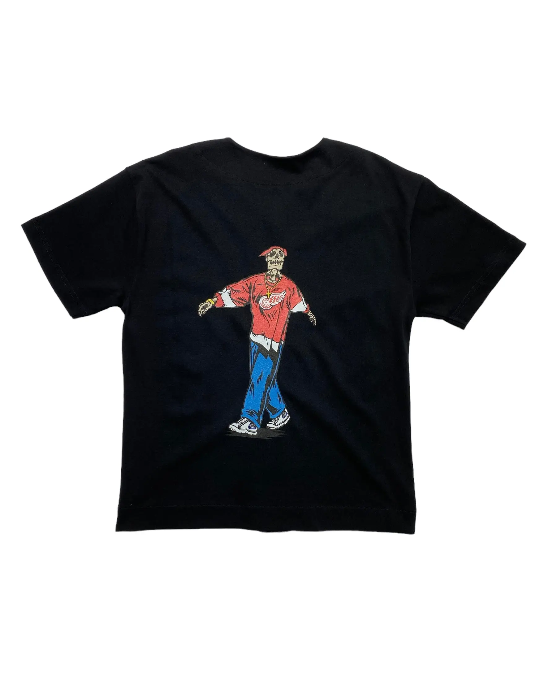 Ink Detroit Tupac Heavyweight Button-Up Baseball Jersey - Black, Male Sports Top with Dropped Shoulder, S/M Sizes, Casual Wear, Embroidered Patches, Cotton, Anti-Shrink, Oversized Cut, Male Wear, Back Graphic, Free On All Orders Over $75