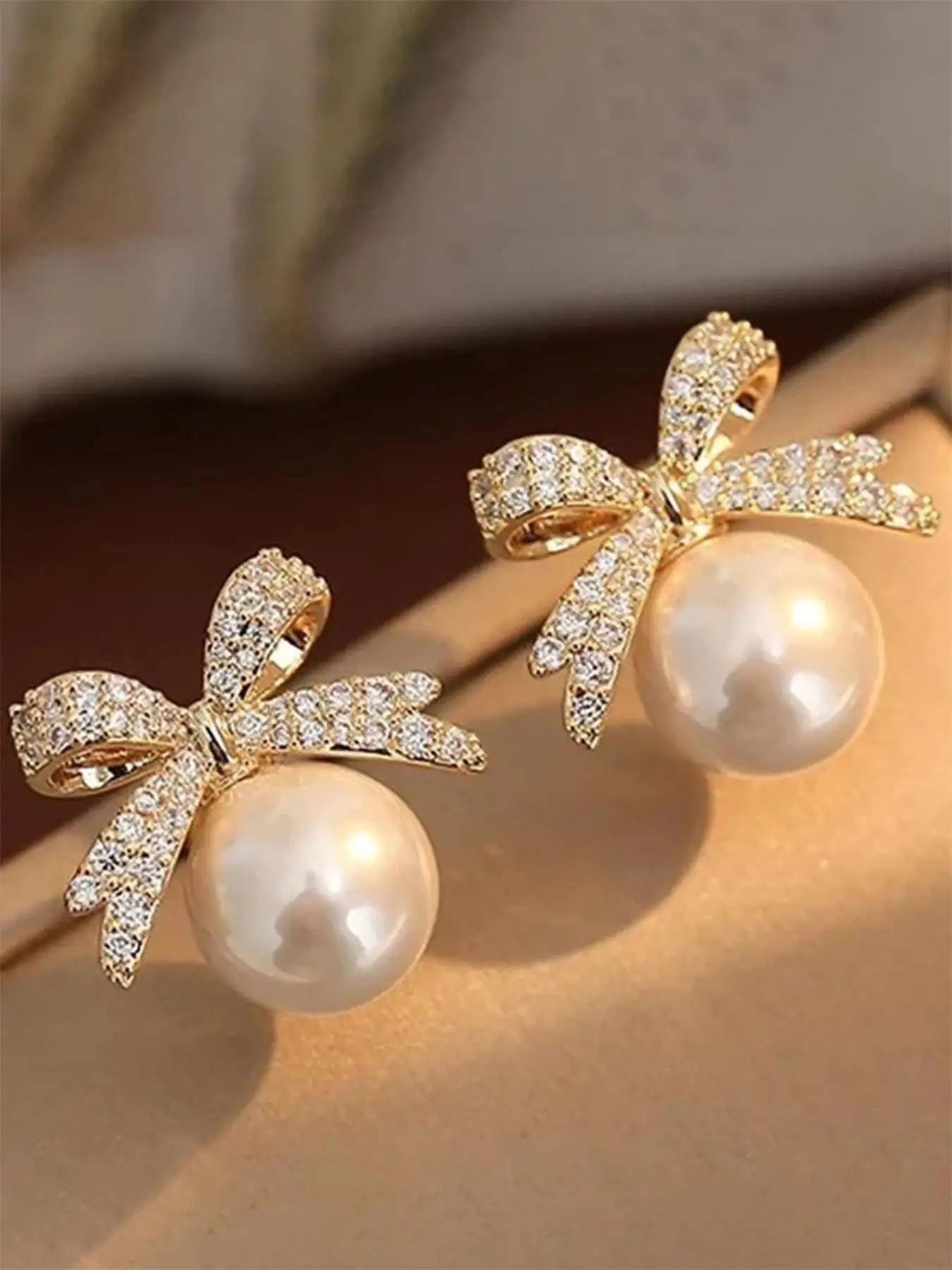 Summer Faux Pearl & Rhinestone Decor Bow Design Dangle Earrings, Elegant Jewelry for Women for Party, Daily Clothing Decor, Trendy Fashion Earring As