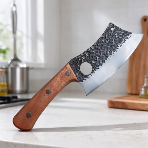 PM-Men’s Handcrafted Chef Knives - Forged Hammer-Textured Rust-Resistant Stainless Steel Curved Blade, Durable Wood Full Dragon Bone Curved Handle, Viking-Style Edge, Leather Sheath, Elegant Gift Box Ready - Ideal for Cutting Fish, Pro Use