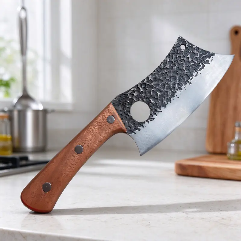 PM-Men’s Handcrafted Chef Knives - Forged Hammer-Textured Rust-Resistant Stainless Steel Curved Blade, Durable Wood Full Dragon Bone Curved Handle, Viking-Style Edge, Leather Sheath, Elegant Gift Box Ready - Ideal for Cutting Fish, Pro Use