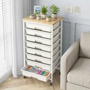 Rolling Storage Cart with 8 Drawers Utility Cart Plastic Organizers for Makeup Palettes, Cosmetics, Nail Polish Organizer Storage Cart with Industrial Strength Wheels for School