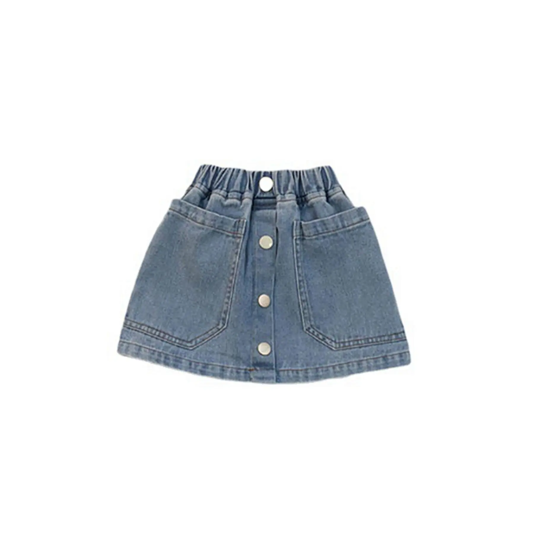 Girls Faux Denim Cargo Skirt |     Y2K Solid High Waist Button Faux Denim Skirt with Pocket, Non-Stretch Fabric, Perfect for Female Teenagers, Suitable for Spring/Summer/Fall, For Teenager