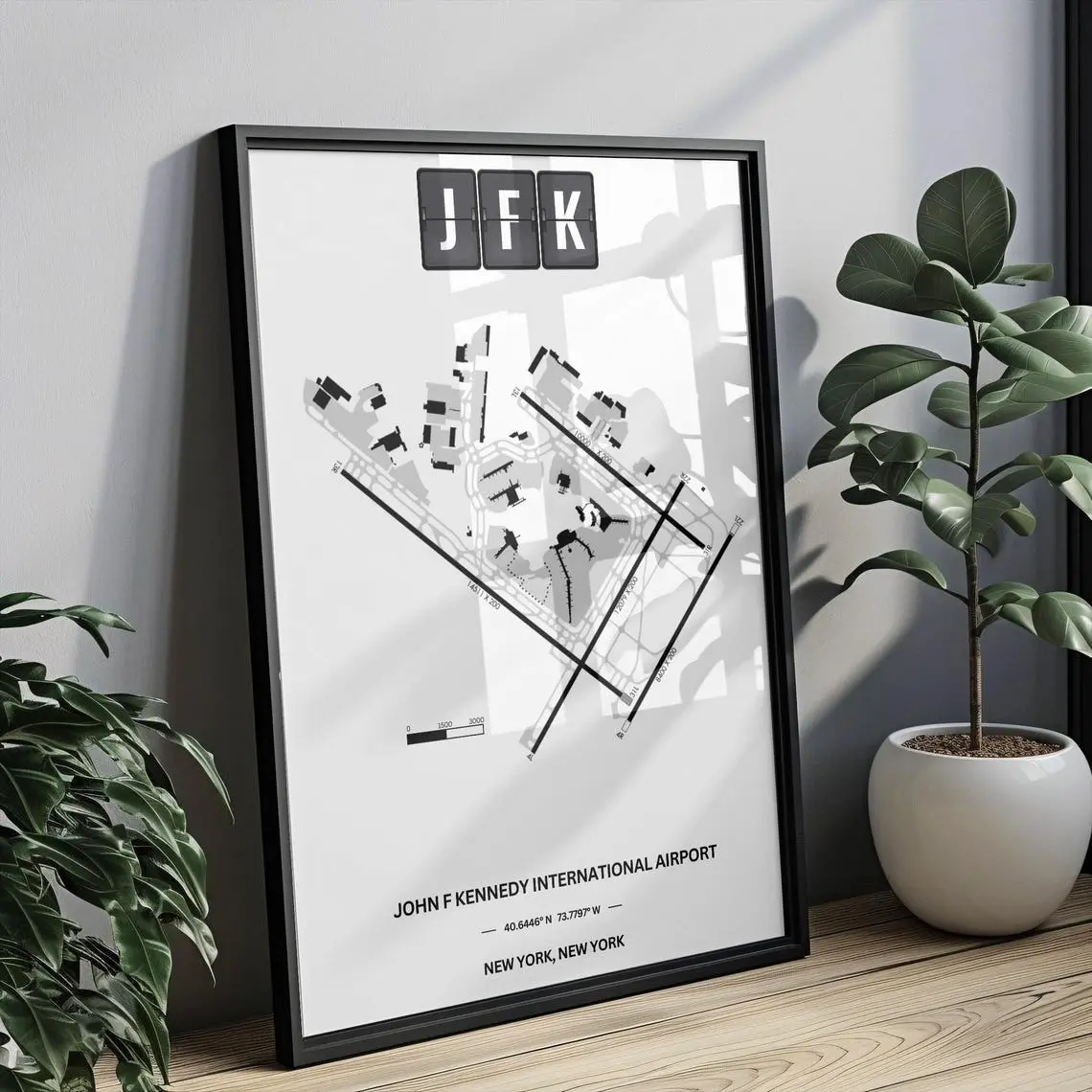 Minimalist JFK Airport Diagram Poster, Aviation Wall Art, Pilot Gift