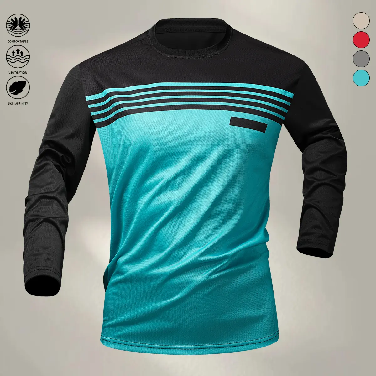 Men’s lightweight crew-neck long-sleeve sports T-shirt, breathable and comfortable long-sleeve top, fashionable casual shirt with a color-block design that is durable and stylish, suitable for fitness, commuting, running, and training.