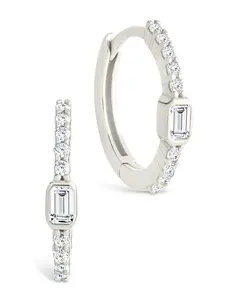 Sterling Silver Emerald Cut Bezel Set Huggie Hoop Earrings
