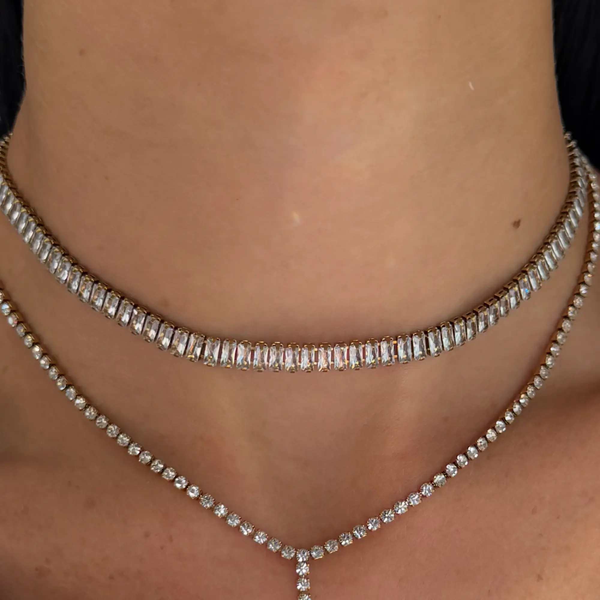 EVRY JEWELS Gold or Silver Plated Women's Frost Beam Tennis Choker Necklace