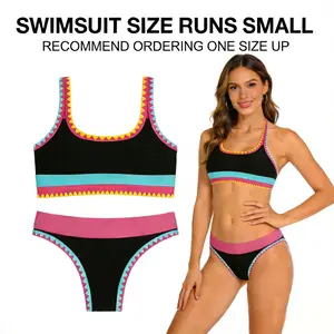 2026 New Women’s Beach Ball & Kayak Print Three-Piece Bikini Set| High Waisted Adjustable Wide Shoulder Straps Fluorescent Sporty Swimwear UV400 Protection For Summer Beach