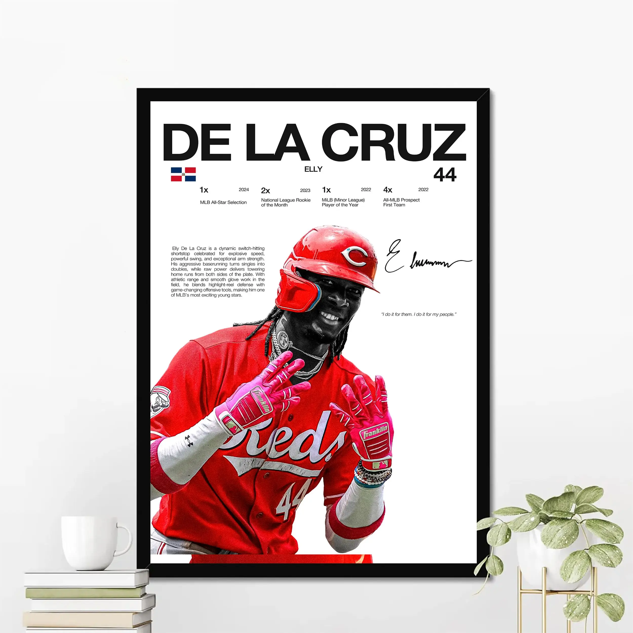 Elly De La Cruz Cincinnati Baseball Poster | Hardline Series Wall Art | Aesthetic Game Day Decor | Sports Fan Gift