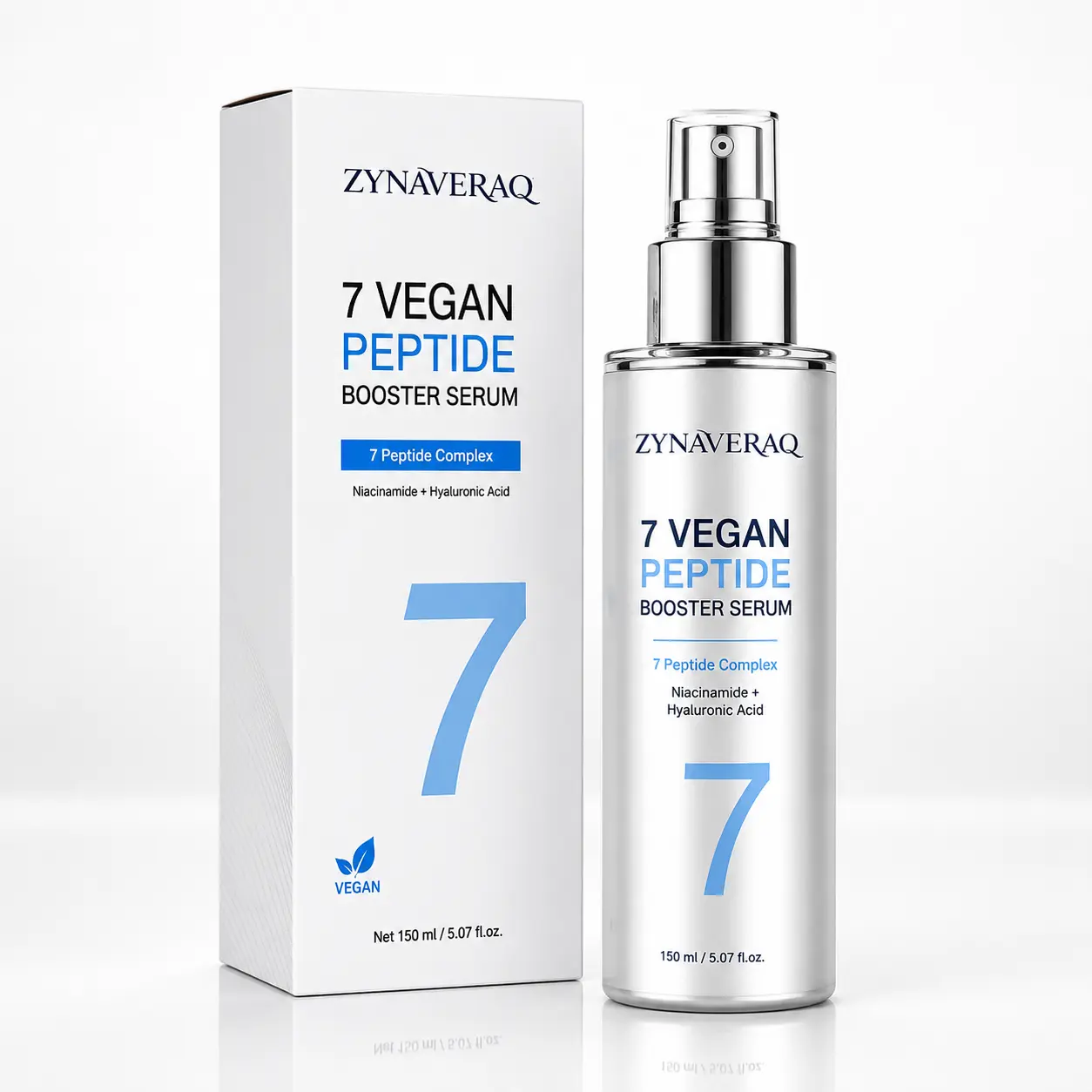 ZYNAVERAQ 7 Vegan Peptide Booster Serum, Hydrating Face Serum with Niacinamide & Hyaluronic Acid, Peptide Complex for Firming Look, Smooth Skin, Radiance & Daily Anti-Aging Skincare, 150ml