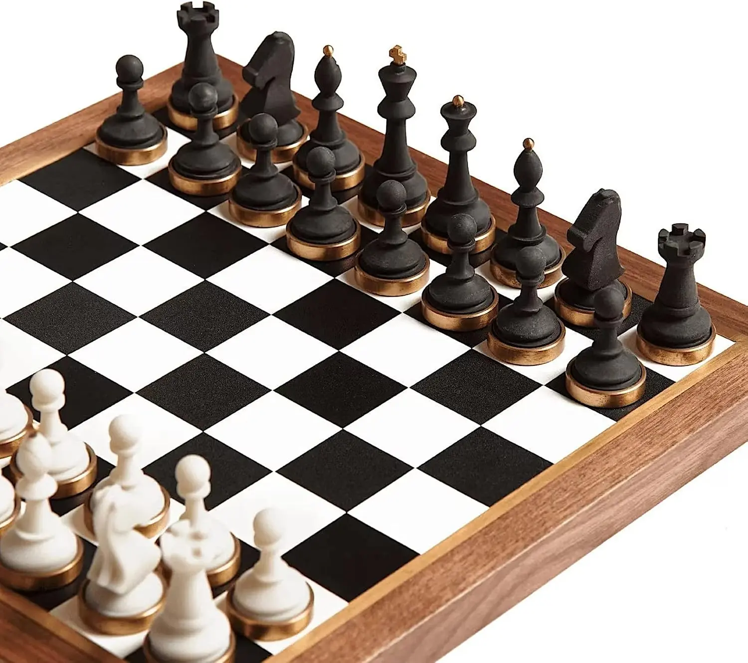 Luxury & Decorative Wooden Chess Set, Walnut Leather Chess Board with Weighted Chess Pieces, Unique Deluxe Wooden Chess Gifts for Board Game Lovers, Handmade Chess Set with Storage