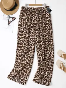 Plus Size Loose Women's Pants, Comfortable High Waist Bottoms Casual Leopard Trousers, Stylish All-Season Wear, Perfect for Daily Use