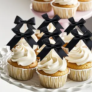 Black Bow Cupcake Toppers, Black Bow Birthday Decoration, Bow Themed Party Decorations Coquette Cake Decoration Ornaments for Bachelorette Bridal Engagement Birthday Wedding Baby Shower Party Decor Set