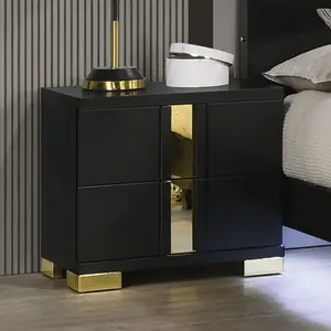Attractive Beautiful Nightstand Bedroom Furniture Black And Gold Finish Bracketed Metal Legs 1pc Bedside Table, side table, bedside furniture, side table with drawers and shelves, suitable for bedrooms and living rooms
