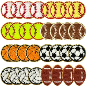 CY 32Pcs Iron On Patches Set Chenille Embroidered Applique Tennis Ball Football Rugby Basketball for Trucker Hats Clothes Jackets Backpacks