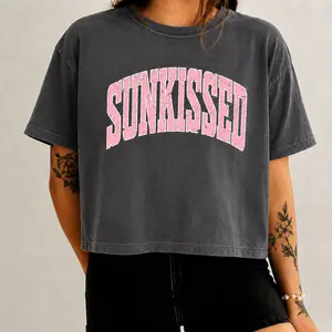 Sunkissed Boxy Tee, Crop Top Womens Summer Beach Shirt, Coastal Vacation Graphic Tee, Girls Trip Shirt, Cute Y2K Summer Clothes