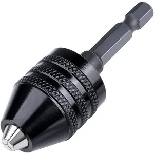 Keyless Mini Drill Chuck Adapter, 1/4" Hex Shank Quick Change Converter, 0.3-6.5mm Capacity 3-Jaw Micro Chuck for Cordless Screwdrivers, Jewelry, and Fine Detail Drilling (Black)