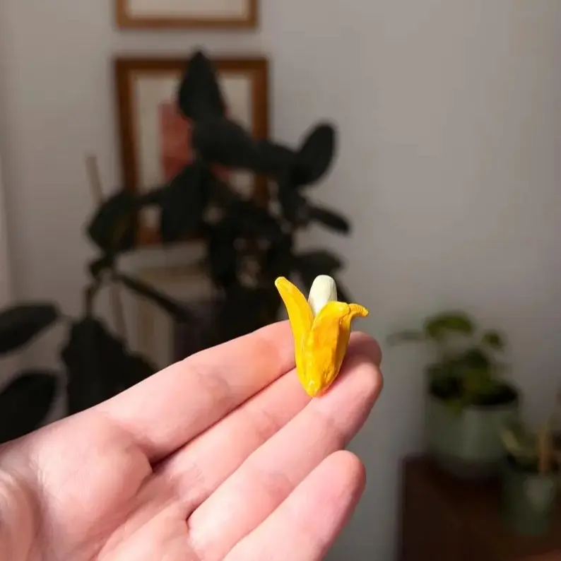 Handmade Clay Banana Magnet - Miniature Food Fridge Decor