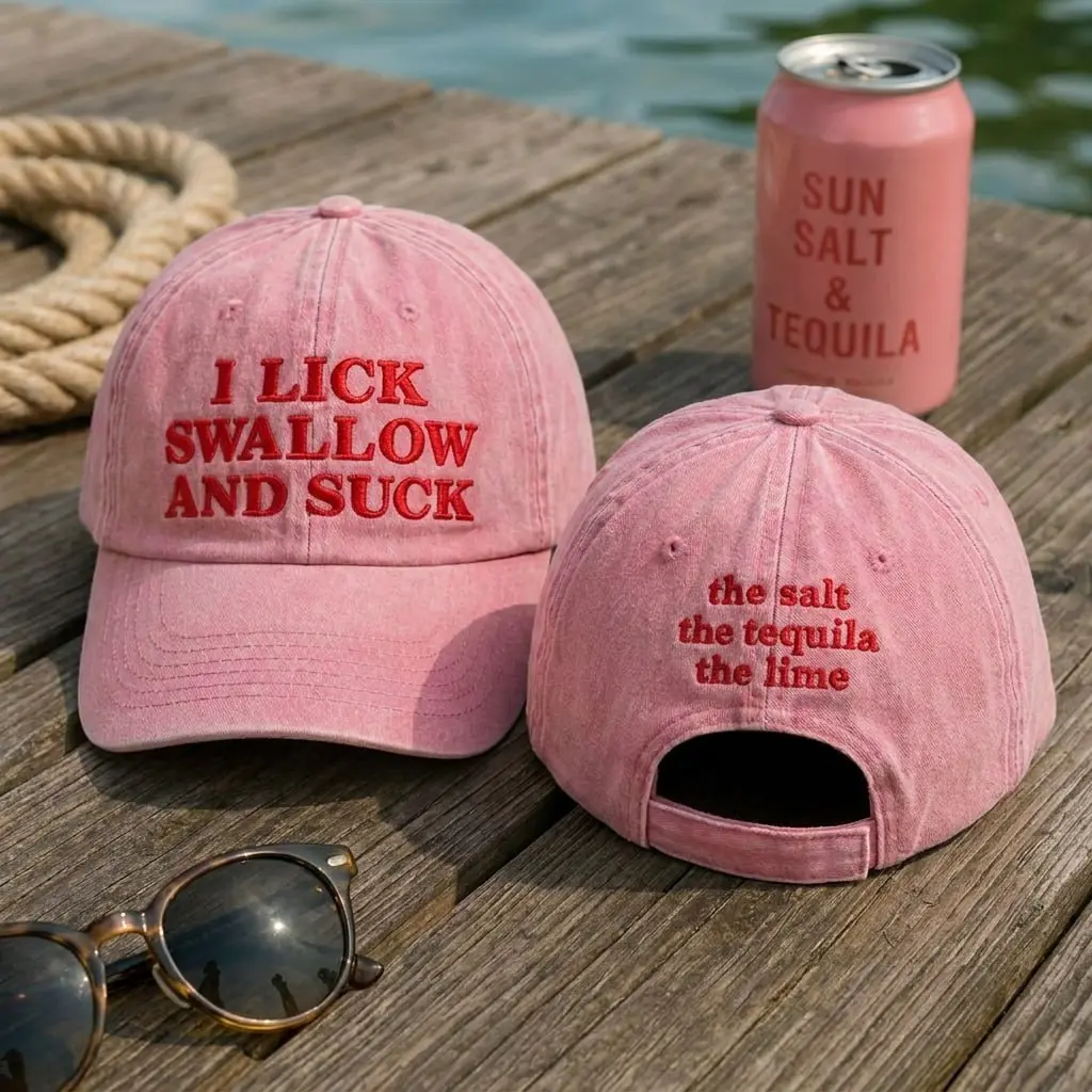 Funny Tequila Embroidered Pink Dad Hat for Women, I Lick Swallow And Suck Vintage Washed Baseball Cap, Bachelorette Party Drinking Hat, Girls Trip Beach Vacation Gift