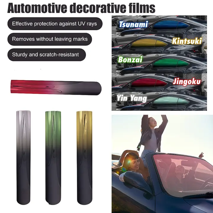 Car Exterior Window Tint Film Kit, 19.7x118 In Removable Tint for Car Windows, 2-Color Gradient PET Vehicle Accessory, Heat-Resistant, Explosion-Proof, Peel-and-Stick Application