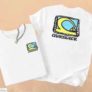 Quiksilver T-Shirt Mens White Short Sleeve Regular Fit Crew Neck Graphic T-shirt