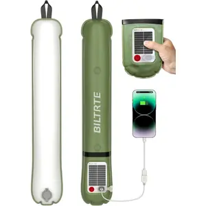 24" Foldable Inflatable Solar Camping Lantern, Magnetic LED Tube Light with USB-C 2000mAh Power Bank, IP66 Waterproof TPU Tent Light for Hurricane Emergency, Backpacking & Off-Grid Survival Green
