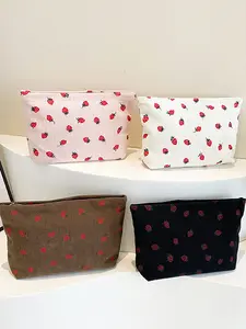 Practical, sweet, cute, and fresh handbag, exquisite and simple strawberry printed storage bag, lightweight and easy to carry large capacity makeup bag, can store cosmetics, hair clips, lipstick and other items