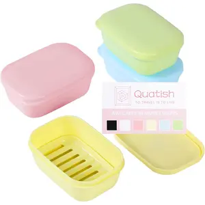 4 Pack Soap Holder, Travel Soap Container with Lid, Portable Bar Soap Case, Leakproof Soap Box with Perforations, Soap Dishes for Traveling, Camping, Gym