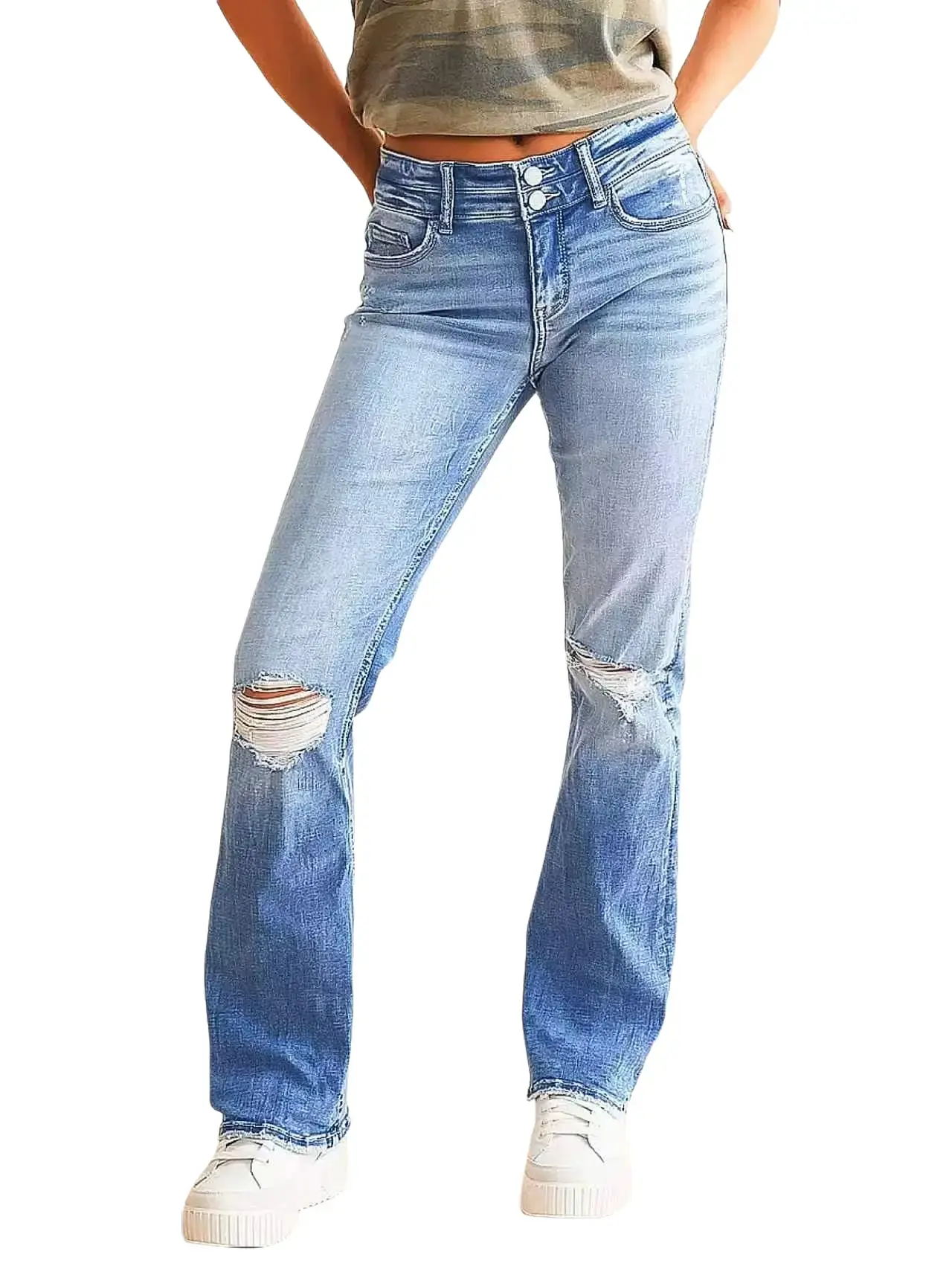 Women's mid-rise distressed straight-leg jeans, light blue wash denim pants, casual streetwear,daily,,bottom,black,sweats,High-Waisted,Ripped,raw,hem,tik,took,forum,short,torso,new,year,Low,Wide Leg Jeans,starched,mexican,,vintage,fashion,denim jean