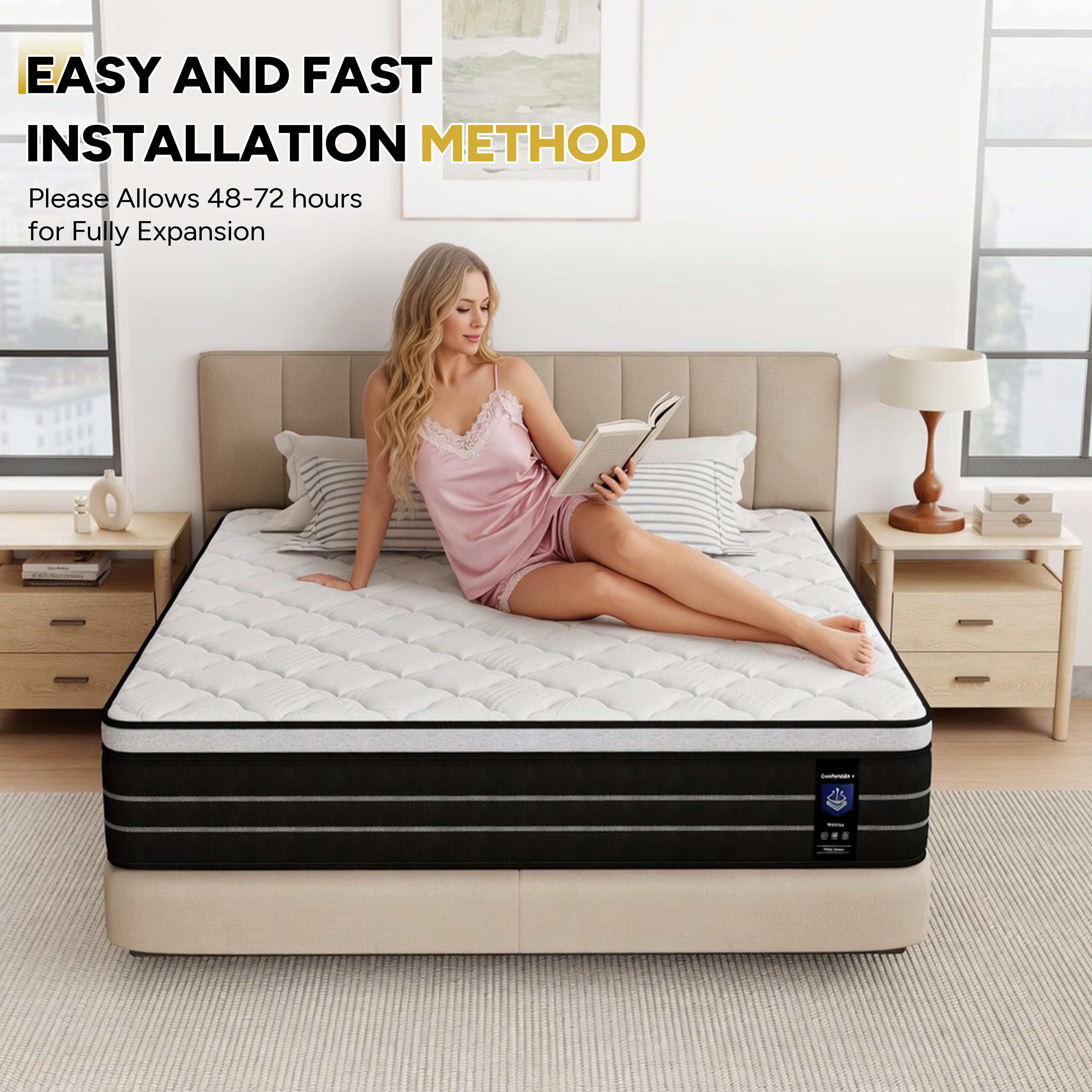 【Summervibes】 Hibrid mattress 12,14 Inch Queen Mattress King, Twin, Full Mattress, Equipped with Individually Wrapped Pocket Springs in a Box.