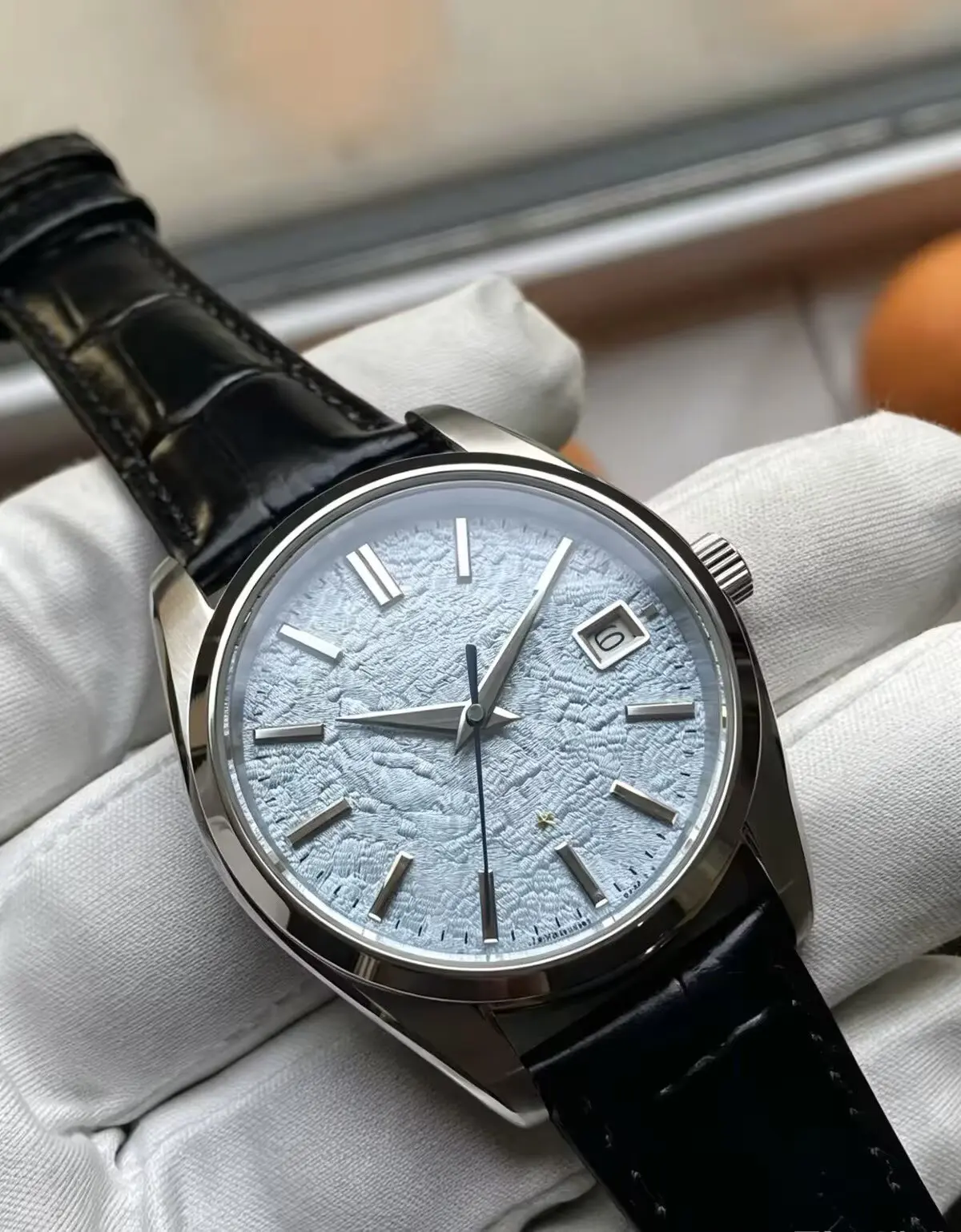 Textured Blue Dial Silver Timepiece