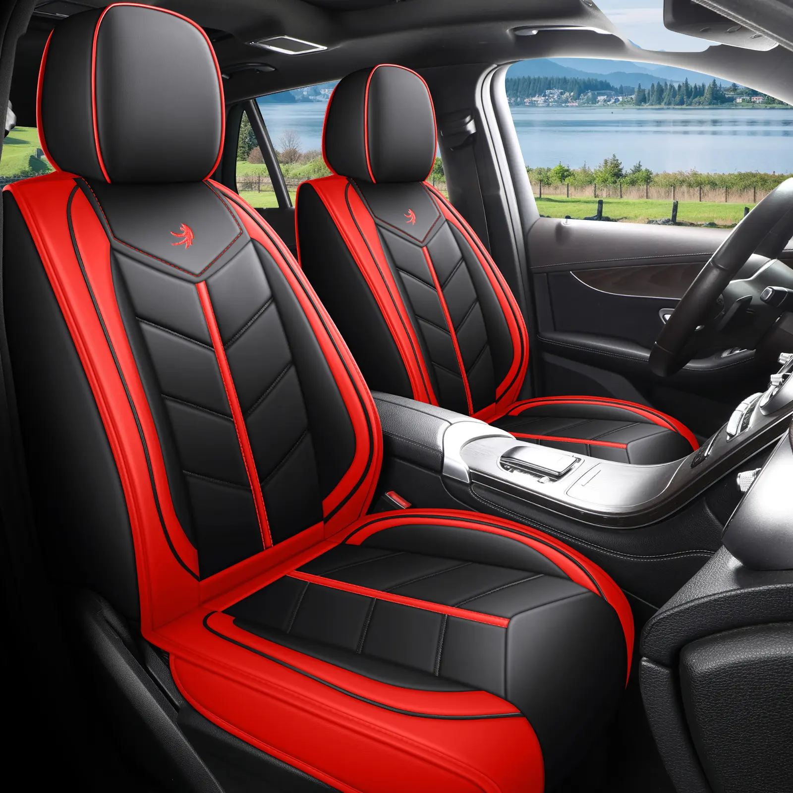 OTOEZ 2 Pack PU Leather Front Car Seat Covers Waterproof Full Wrap Universal Fit Auto SUV Trim Airbag Compatible & Easy to Clean luxury Car Seat Accessories