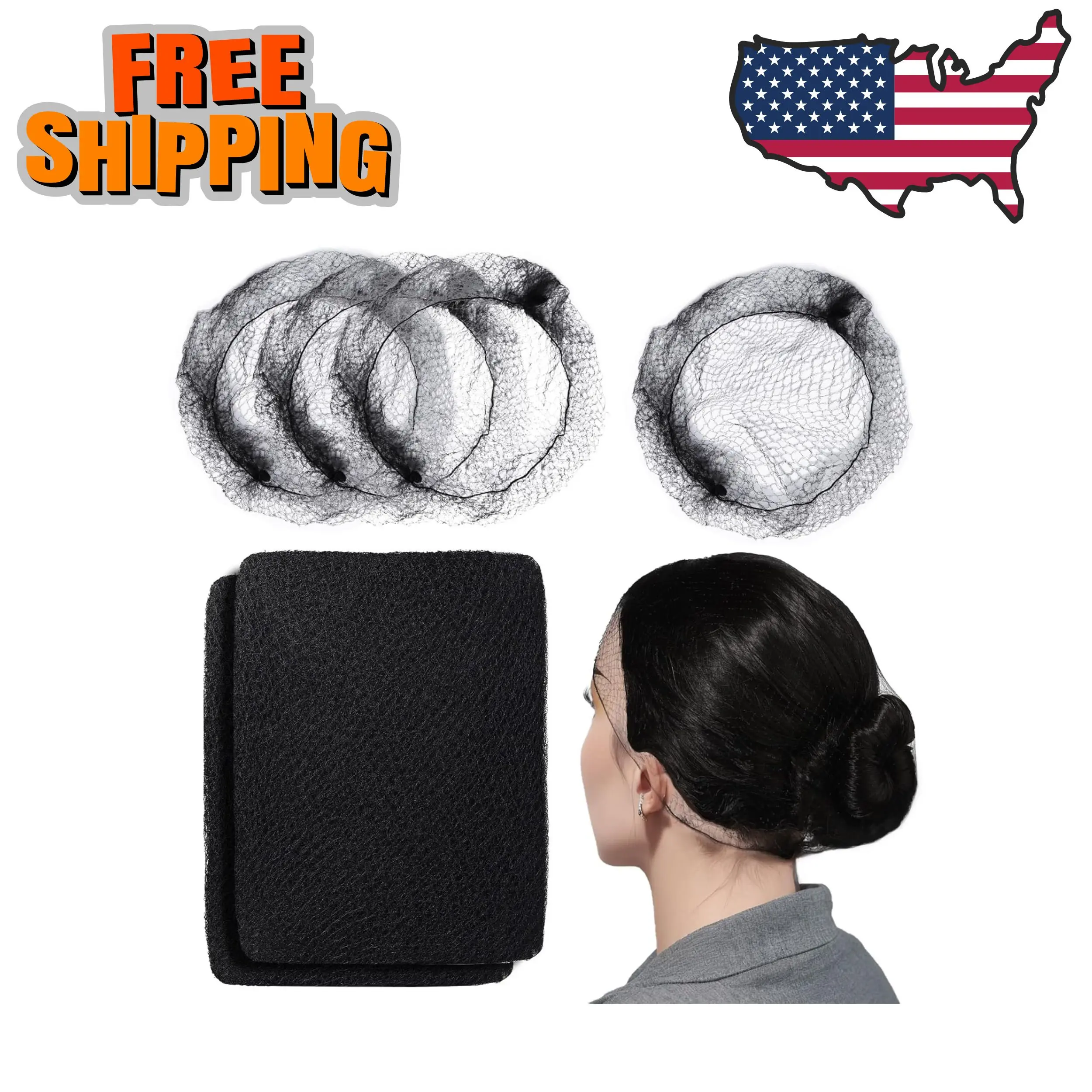 Black Hair Nets, 60 pcs for Food Service Workers, Invisible Nylon, 24 inches