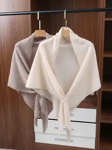 Women's 100% Wool Pure Color Triangle Knitted Trendy Solid Shawl, Fall Winter Warm Thick Neck Scarf, Fashion Casual Outerwear Wrap Cape