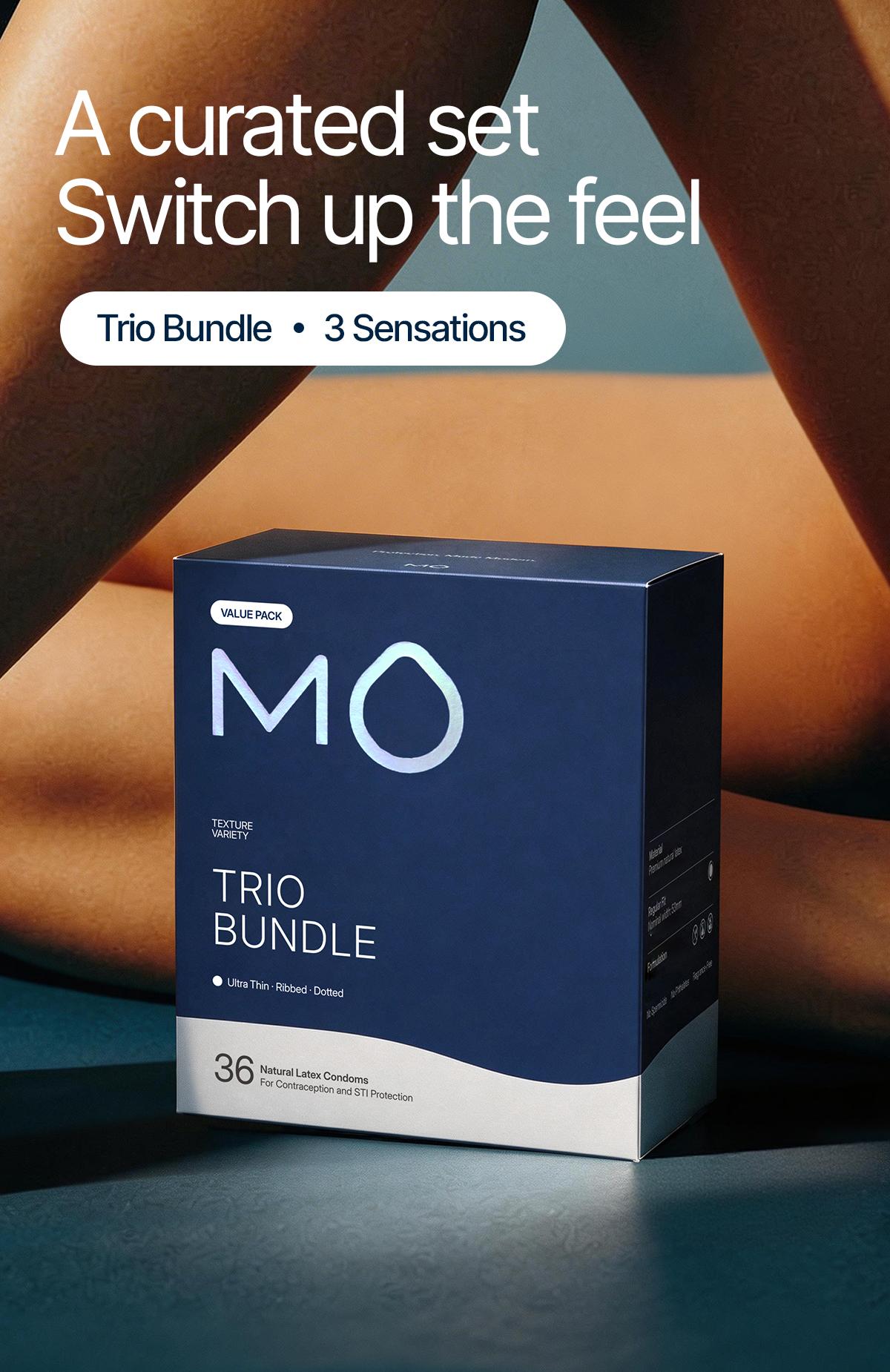 MO Trio Bundle Variety Pack, Ultra Thin + Ribbed + Dotted, Natural Latex, pH Balanced, Regualr Fit,36 Count MO Trio Bundle Variety Pack, Ultra Thin + Ribbed + Dotted, Natural Latex, pH Balanced, Regualr Fit,36 Count