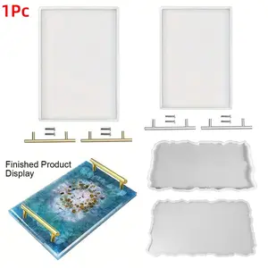 Large Rectangle Silicone Tray Mold - Deep Flat Resin Casting Mold with Golden/Silvery Handle - Ideal for Jewelry Display, Resin Art, and Crafting Projects, Handcraft