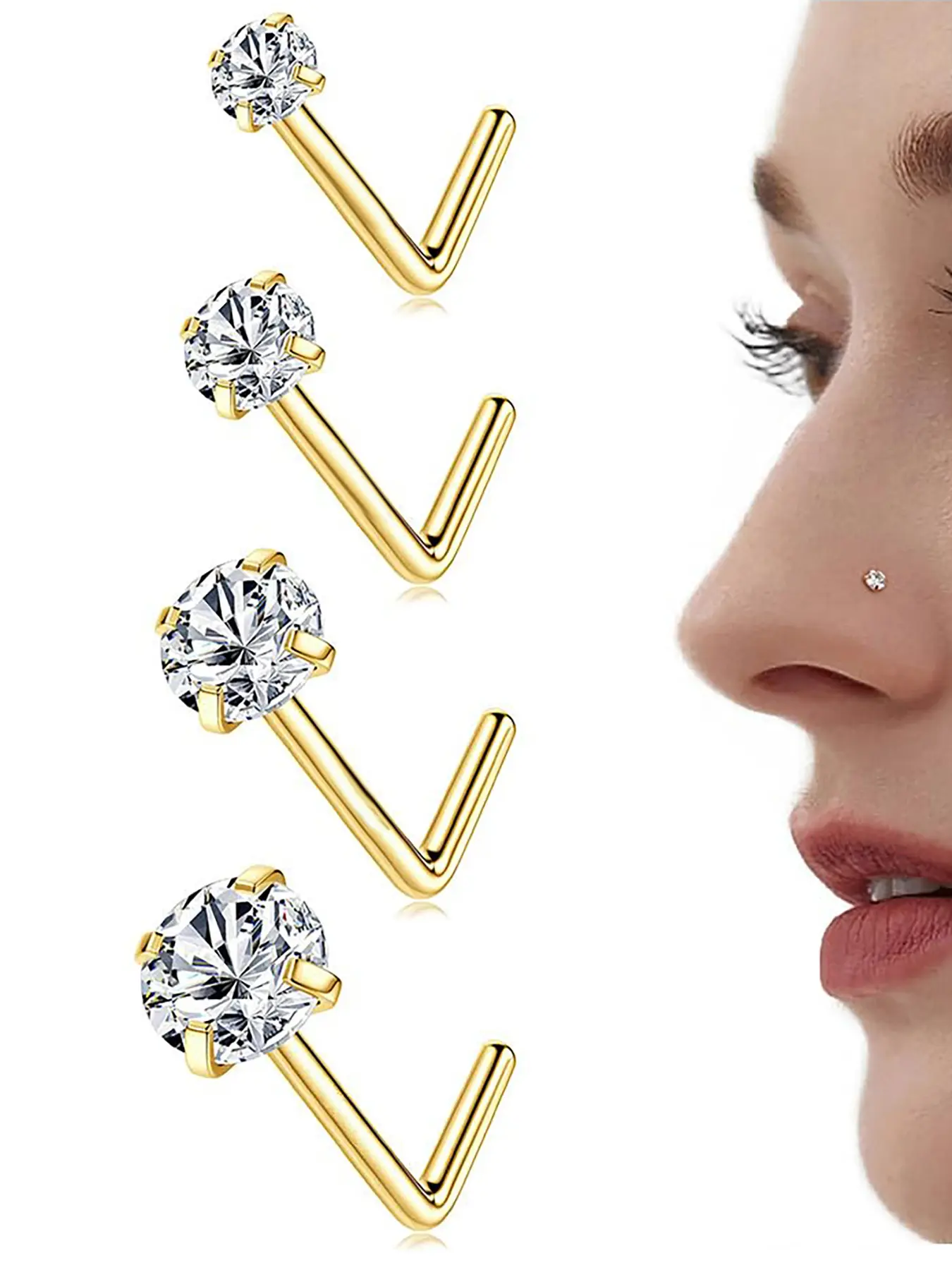 Unisex Geometric Stainless Steel Nose Ring Studs, Body Jewelry, Nose Piercing Jewelry, Casual Copper Jewelry for All Seasons, Low Sensitivity Design, 20g Size, Non Tarnish Jewelry