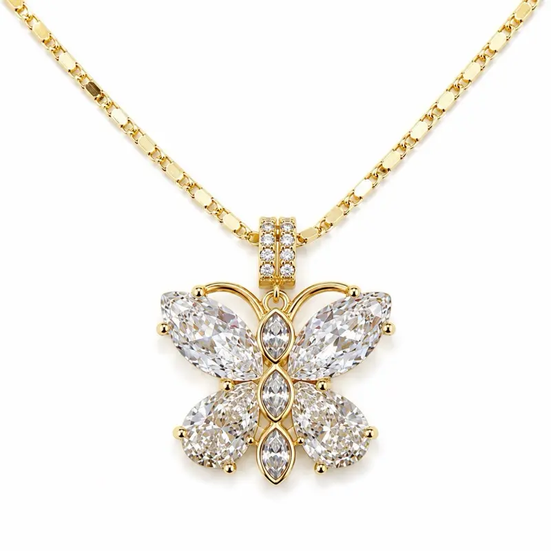Lamelias Shop Mirror  Chain 18 Inches Long with Butterfly Pendant 5.5 MM Wide Gold-Tone Necklace Jewelry Mirror-7160